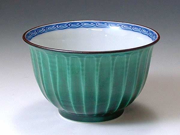 京焼・清水焼　お茶呑茶碗　QRA443　青交趾ソギ　5客セット【送料無料】