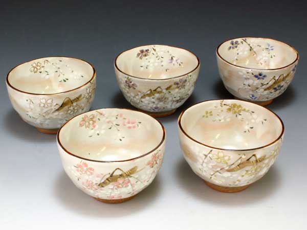 京焼・清水焼　お茶呑茶碗　QSK570　京の春　5客セット【送料無料】