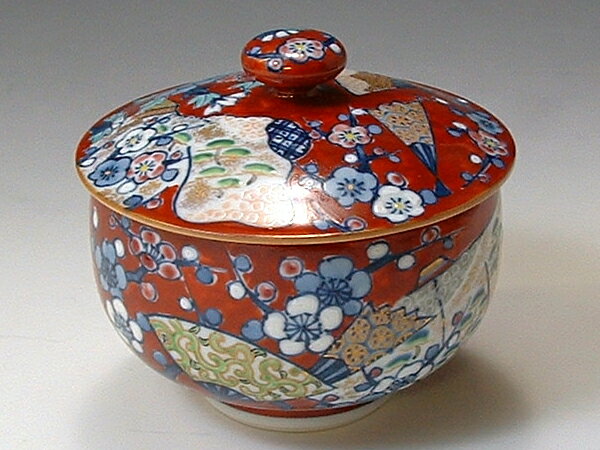 京焼・清水焼 お茶呑茶碗 QKY010 朱濃誰が袖 蓋付 5客セット【送料無料】