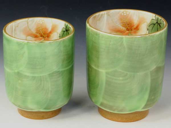 京焼・清水焼　湯呑　KTA379　織部芙蓉　組湯呑【送料無料】