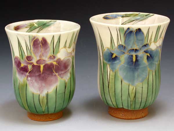 京焼・清水焼　湯呑　トウア571　白掛あやめ　組湯呑【送料無料】