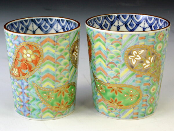 京焼・清水焼　湯呑　UCP695　色絵ペイズリー　組湯呑【送料無料】