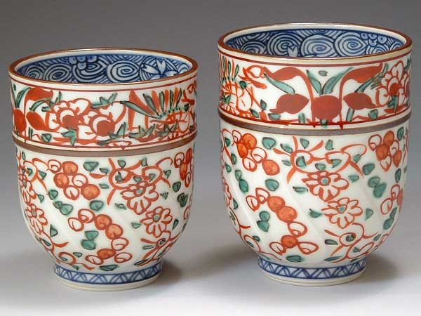 京焼・清水焼　湯呑　UDN076　彫赤絵花鳥　組湯呑【送料無料】