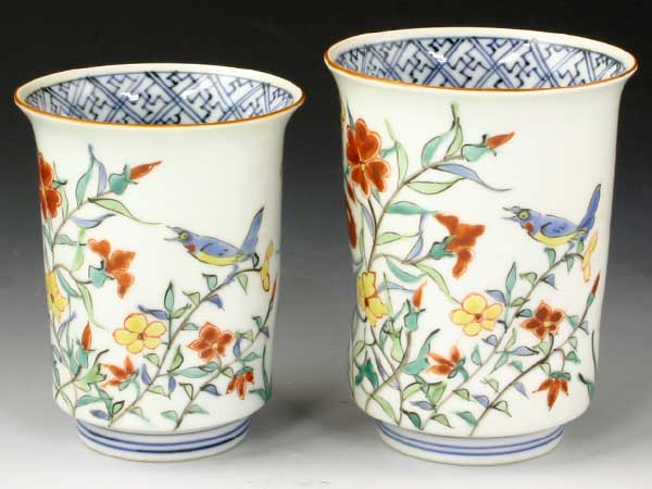 京焼・清水焼　湯呑　UFM677　色彩花鳥　組湯呑【送料無料】