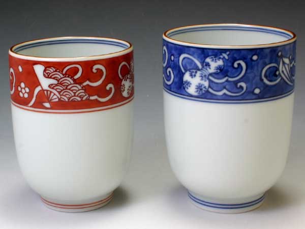 京焼・清水焼　湯呑　UGD672　染赤濃吉祥　組湯呑【送料無料】