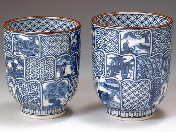 京焼・清水焼　湯呑　UIX016　菊彫祥瑞　組湯呑【送料無料】