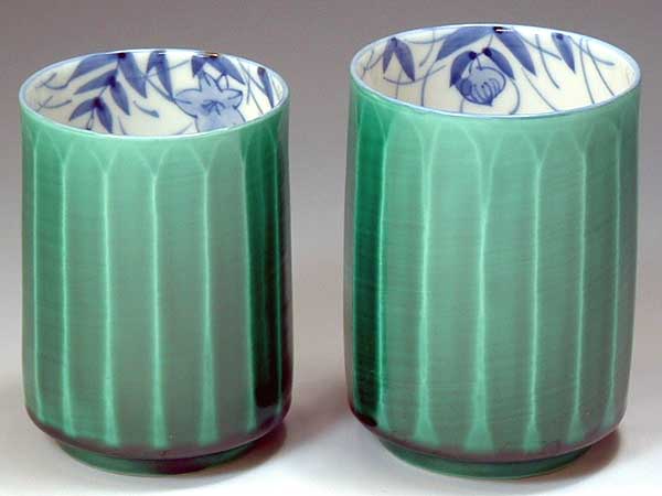 京焼・清水焼　湯呑　ULL099　青交趾ソギ　組湯呑【送料無料】