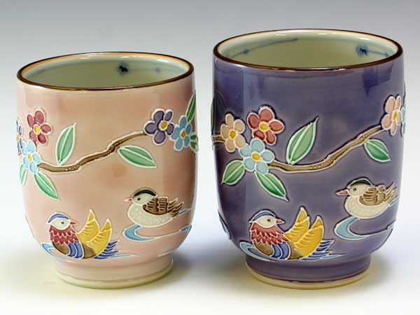 京焼・清水焼　湯呑　USK843　交趾おしどり　組湯呑【送料無料】