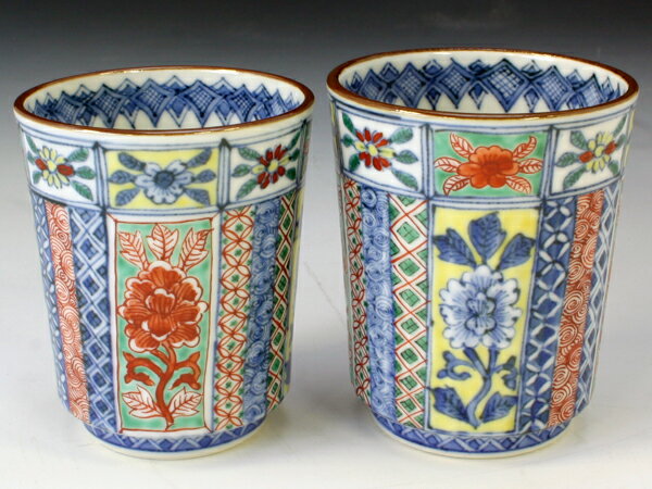 京焼・清水焼　湯呑　UUS666　色絵花格子　組湯呑【送料無料】