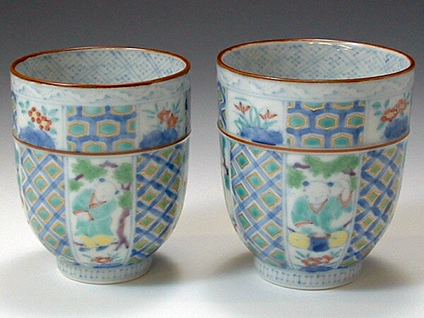 京焼・清水焼　湯呑　UVZ022　淡彩唐子　組湯呑【送料無料】