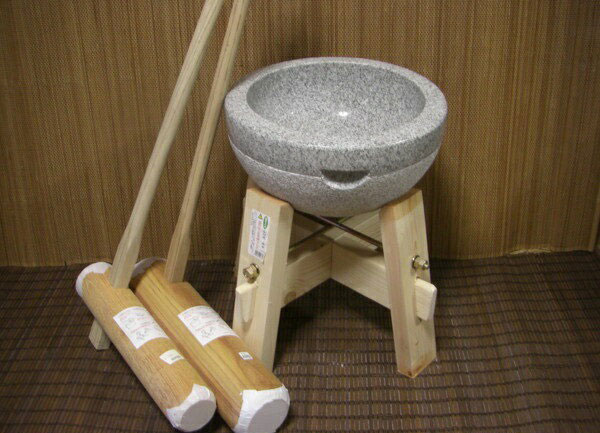 餅つき道具　二升用臼　木台・杵L・Sセット オフィス木村it21