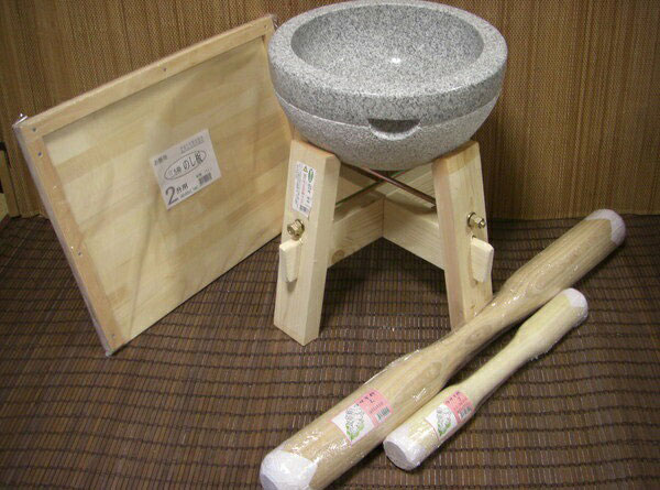 Rakuten - 餅つき道具　二升用臼　木台・うさぎ杵L1本 ・S1本・二升用のし板セット オフィス木村it21