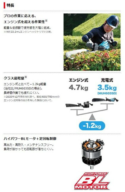 マキタ　MUH753SDZ(本体のみ)(バッテリ・充電器別売)　750mm　充電式ヘッジトリマ...