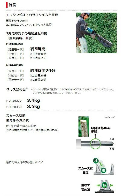 マキタ　MUH503SDGX　セット(バッテリ2個・充電器付)　充電式ヘッジトリマ　18V　6...