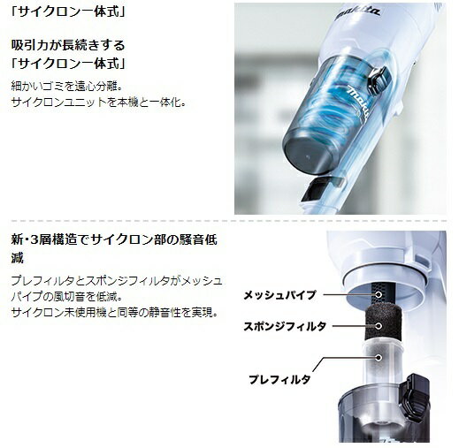 マキタ CL286FDRFW セット 白 (バッテリ・充電器付) 充電式クリーナー サイクロン一体式 18V 3.0Ah