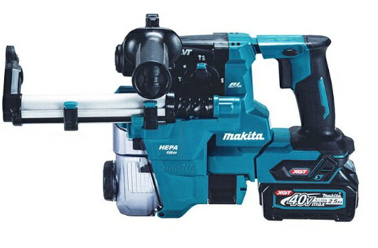 マキタ HR010GRDXV (充電器・バッテリ2個・集塵システム・ケース付) 20mm充電式ハンマドリル 40Vmax 幅x高さx奥行き 93x217x289 mm 標準付属品 ・集じんシステム・バッテリBL4025B(2.5Ah) 2本・充電器DC40RA ・プラスチックケース・ストッパポール・サイドグリップ