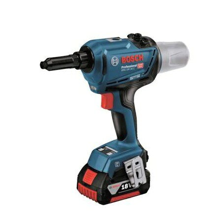 ボッシュ　GRG18V-16C　セット(バッテリ2個・充電器・ケース付)　コードレスリベッター　18V　5.0Ah 2つのリベットモードを装備し、1つのリベットガンで各種リベットに対応可能 特長 1つの工具で3.0mmから6.4mmのリベットに対応可能 2つのリベットモードを選択可能：AUTOモード、MANUALモード Bluetoothコネクト機能を搭載し、Bosch Toolboxアプリ経由で工具のメンテナンススケジュールの追跡やカスタマイズもラクラク