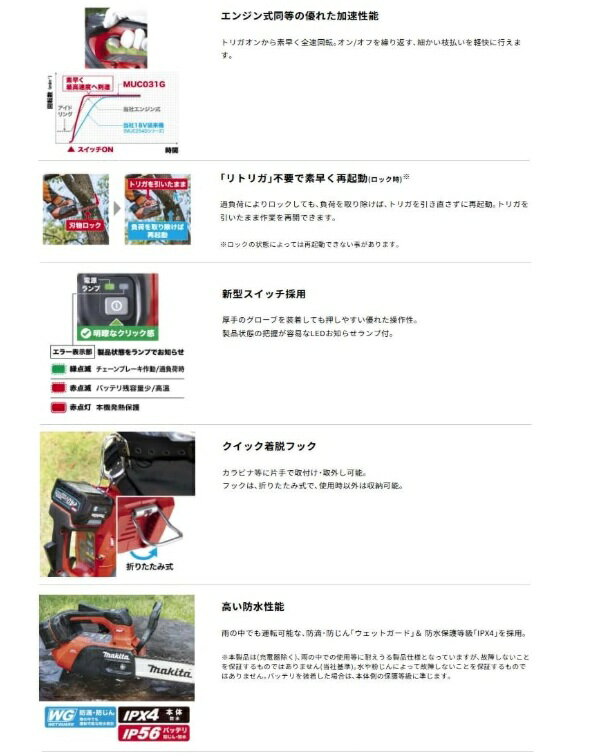 マキタ MUC031GRD 充電式チェンソー 青 (バッテリ1個・充電器付) 250mm スプロケッ...