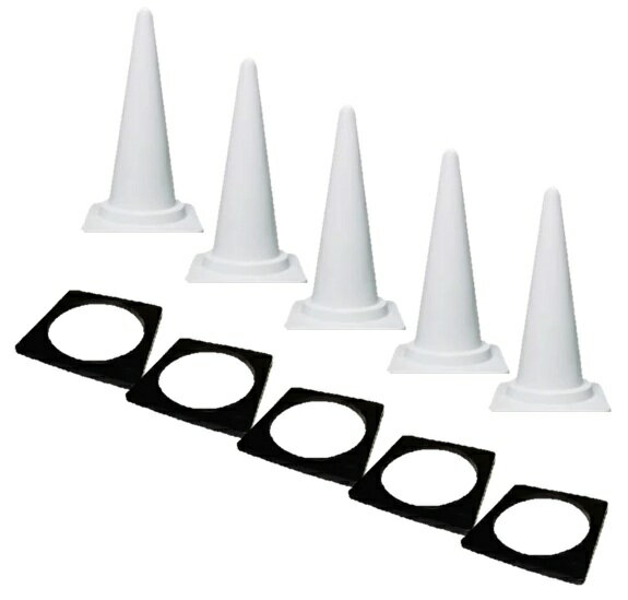カラーコーン 白色 (5個) (ウエイト付き) (高さ70cmx幅38cm) 無地 コーンウェイト 三角コーン　セット