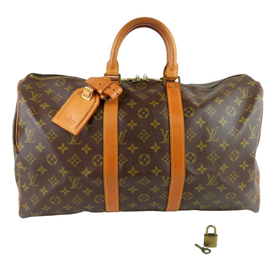 LOUIS VUITTON - 【中古】正規品 LOUIS VUITTON ルイヴィトン キーポル45 Keepall 45 モノグラム ブラウン ボストンバッグ ネームタグ ポワニエ パドロック付き フランス製 【送料無料】
