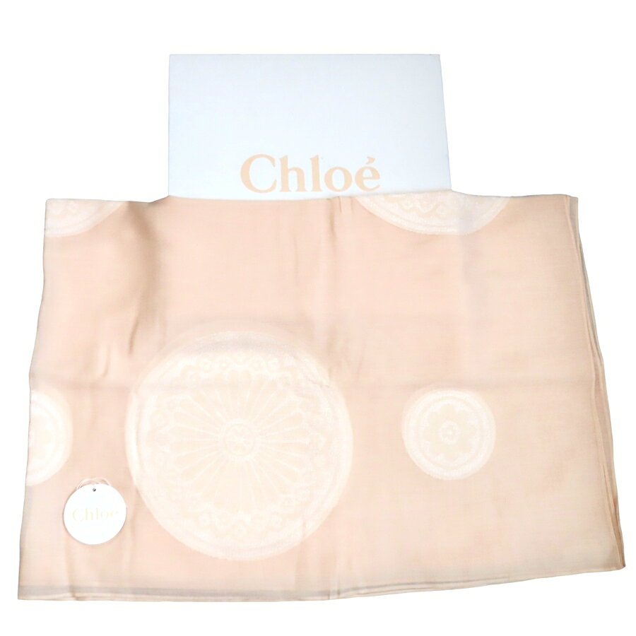 【中古】正規品 Chloé クロエ 大判ストール スカーフ パウダーピンク シルク ウール ビスコース シアー 140×188 超大判 ショール イタリア製 リシュモンジャパン 外箱付き【送料無料】