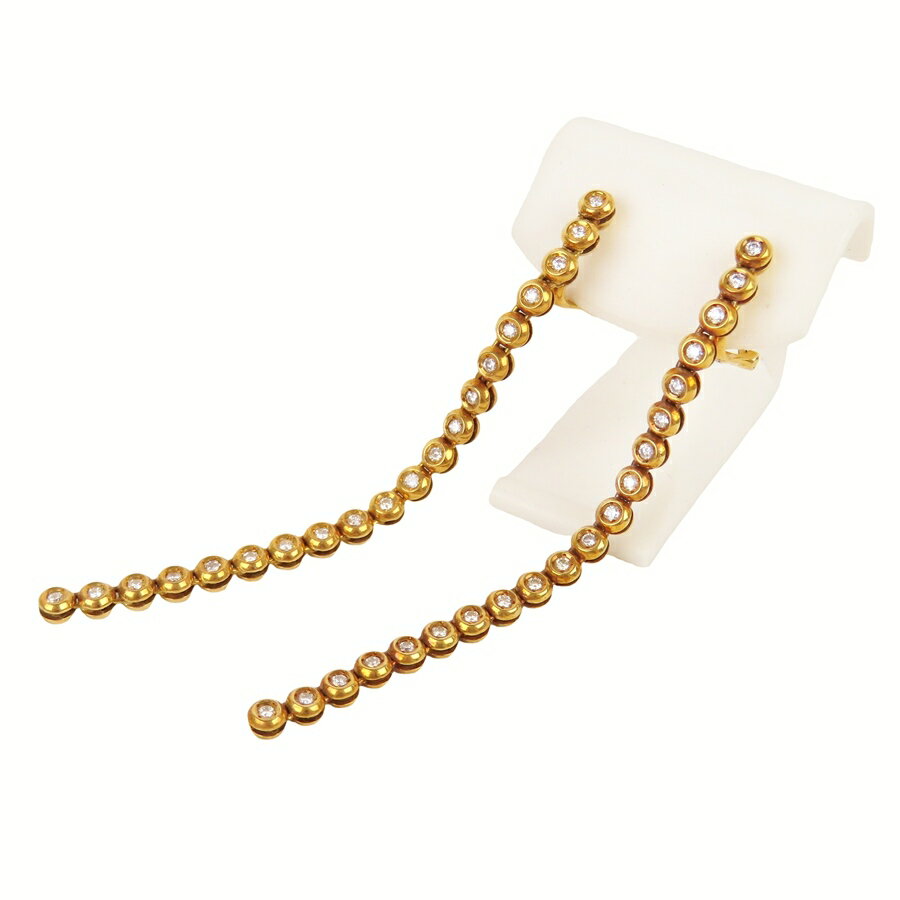 トータル0.80ct K18YG ダイヤモンド テニス ロングイヤリング 18K 18金 イエローゴールド YG ベゼルセッティング フクリン留め スウィング スイング 揺れる ジュエリー アクセサリー