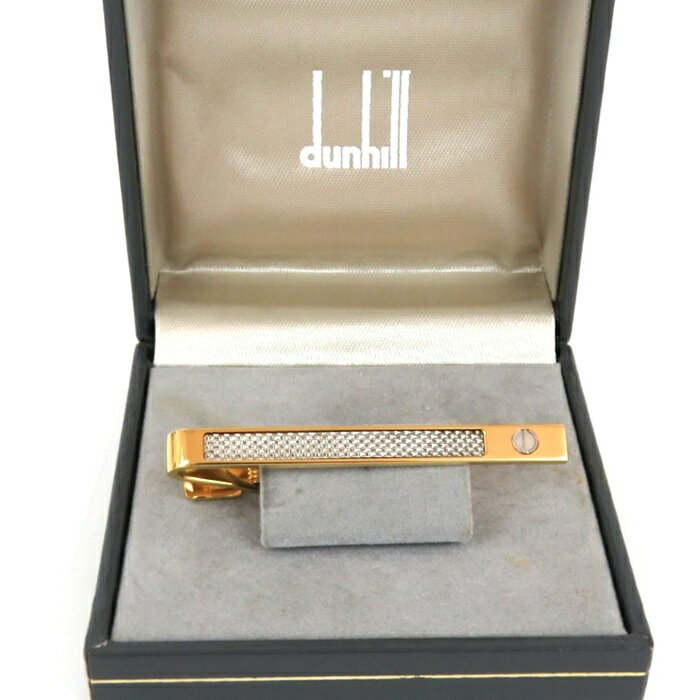 スーパーSALE限定価格!!【中古】正規品 dunhill ダンヒル ネクタイピン タイピン ゴールドカラーxシルバーカラー dロゴ バイカラー ケース付き