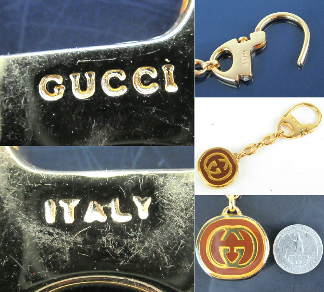【中古】正規品GUCCIグッチゴールドカラーtimes;ブラウン茶系金色キーリングキーホルダーキーチャーム男女兼用アクセサリー保存箱付き【送料無料】