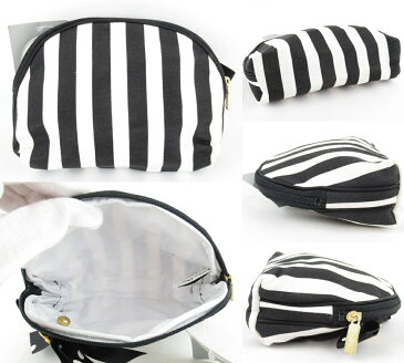 【中古】正規品 Christian Dior クリスチャン・ディオール ファスナーポーチ ジッパー チャック コスメティックポーチ マルチポーチ メイク道具入れ ブラック×ホワイト 黒×白 ブラックリボン 黒 水玉 ドット ストライプ 縦縞【送料無料】