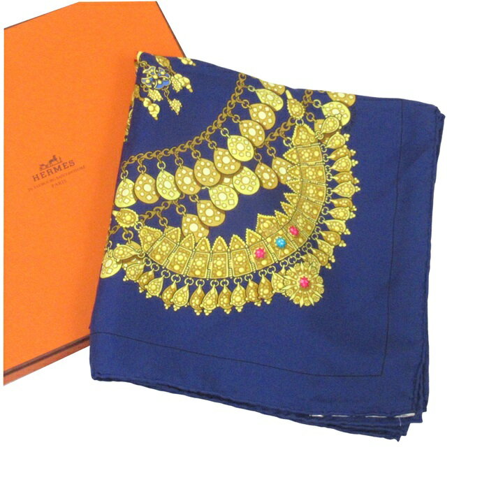 【中古】正規品 HERMES エルメス カレ90 スカーフ KOSMIMA 『宇宙』シルク100% ネイビー フランス製 外箱付【送料無料】