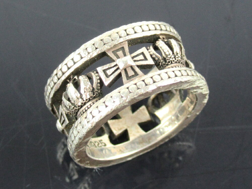 【中古】正規品 Justin Davis ジャスティン・デイビス 指輪 リング 王冠 クラウン 十字架 クロス モチーフ スターリングシルバー925 15号 ゴ...