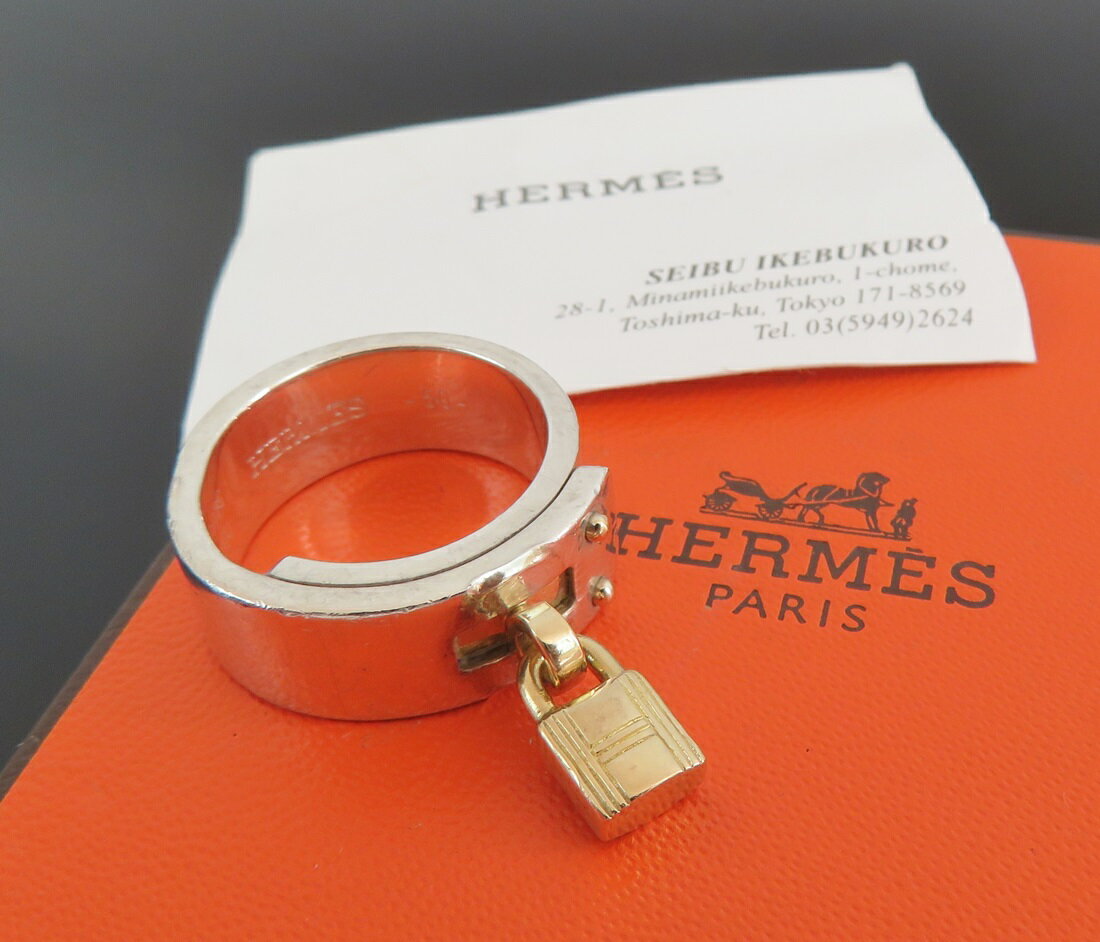 スーパーSALE限定価格!!正規品 HERMES K18 シルバー925 ケリーリング カデナチャーム 南京錠 18金 イエローゴールド 10号 外箱付き