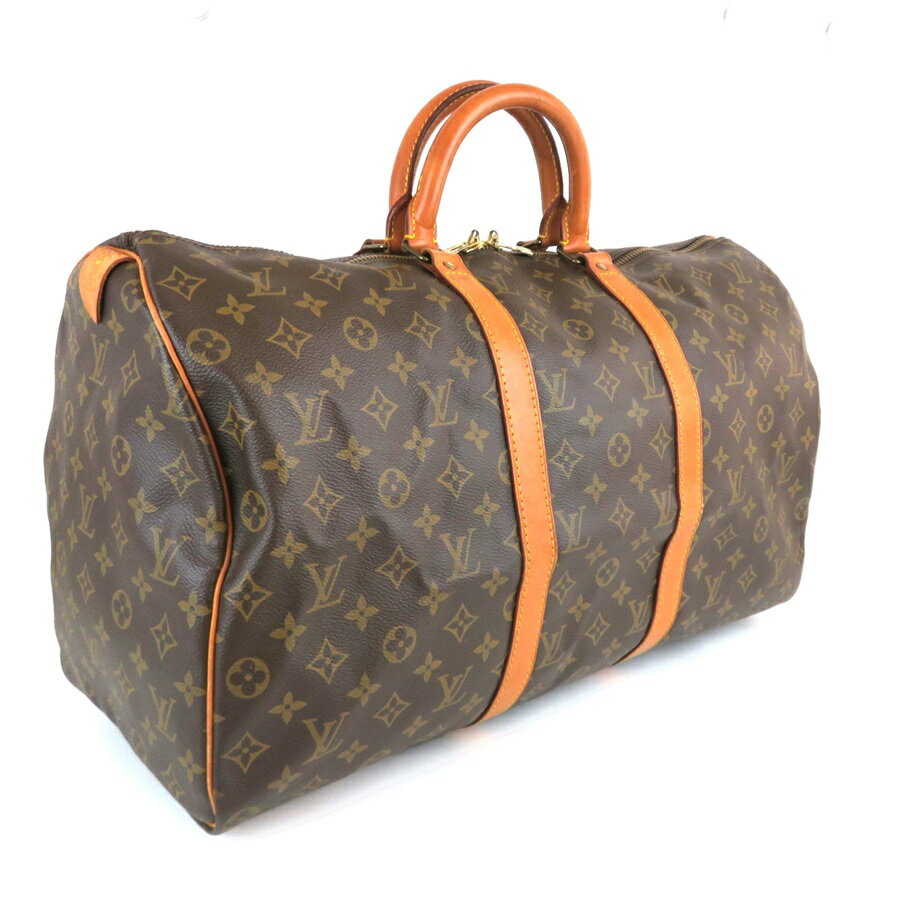 【中古】正規品 LOUIS VUITTON ルイヴィトン キーポル50 Keepall50 モノグラム ブラウン ボストンバッグ パドロック 南京錠付き【送料無料】