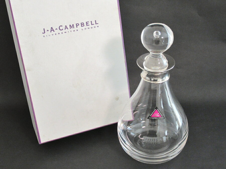 スーパーSALE限定価格!!【中古】正規品 未使用品 JA Campbell London JA キャンベル クリスタルガラス スターリングシルバー シルバー925 デキャンタ デカンタ クリア 26.5cm 外箱付き