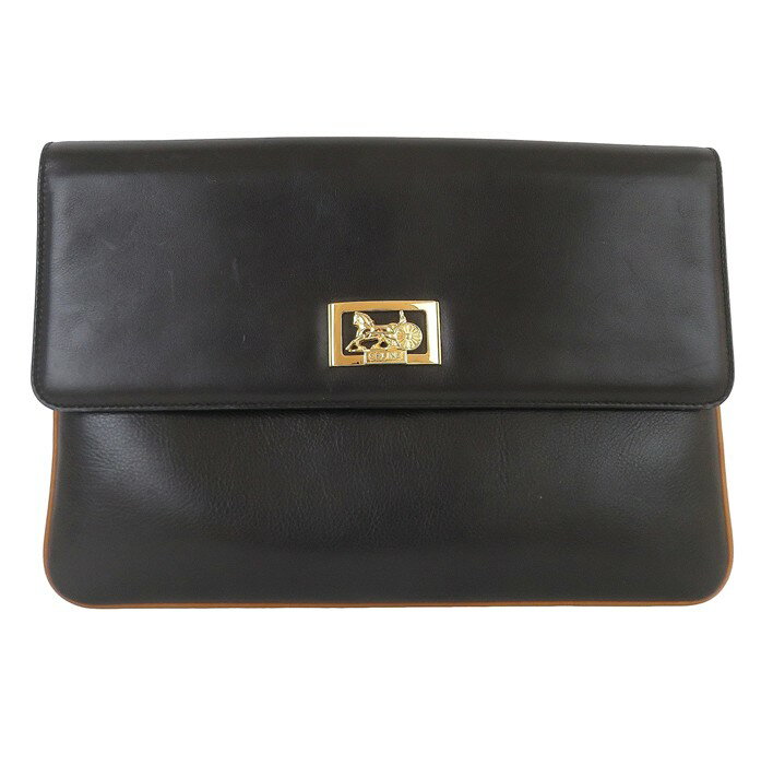 【中古】正規品 CELINE セリーヌ ホースキャリッジ クラッチバッグ セカンドバッグ レザー ブラックxブ..