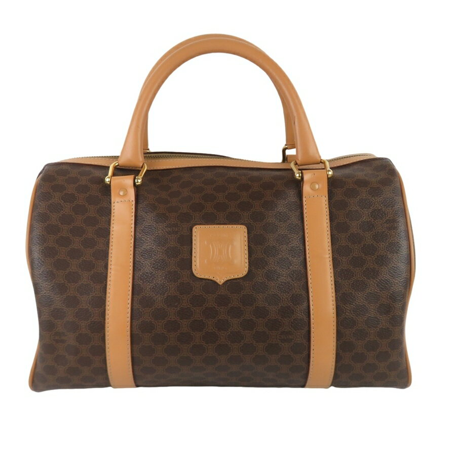 【中古】正規品 CELINE セリーヌ マカダム ミニ ボストンバッグ マカダム PVCxレザー ブラウン イタリア製【送料無料】