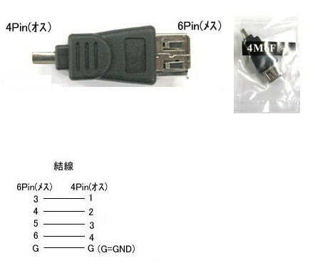 COMON(カモン)　FireWire, i.LINK変換アダプタ[IEEE-1394]6pinメス⇔4pinオス [4M6F]