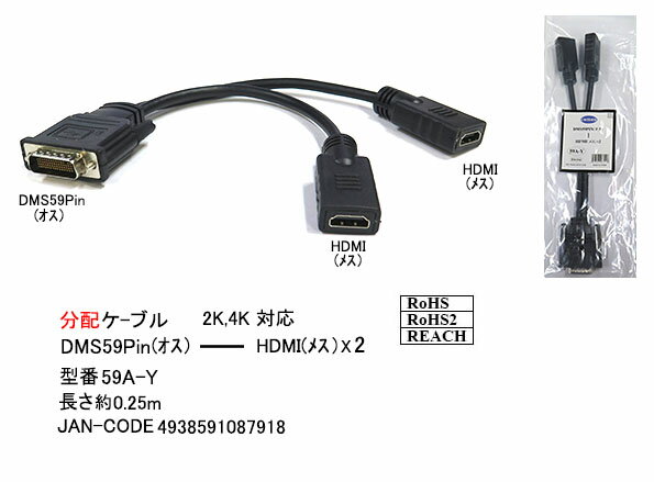COMON(カモン) DMS59ピン→HDMI×2変換ケーブル 59A-Y
