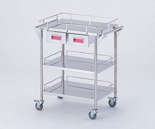 ASONE【法人様限定】ストレージステンレスカート3段 ピンク (幅600mm/引き出し2個)