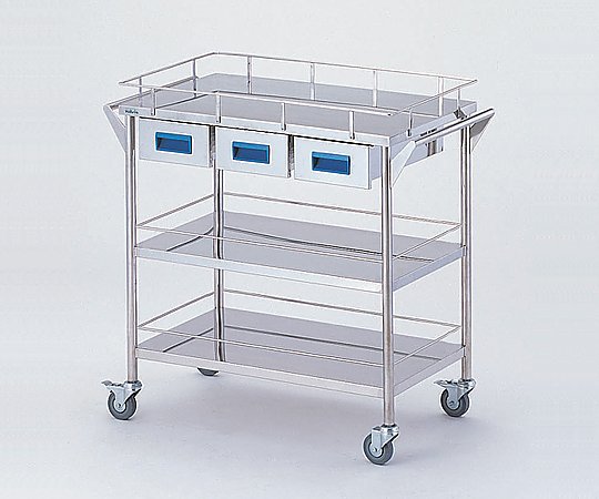 樂天商城 - ASONE【法人様限定】ストレージステンレスカート3段 ブルー (幅750mm/引き出し3個)