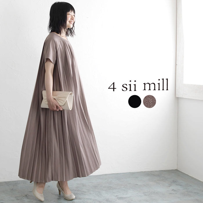 4sii mill オケージョン ラグラン ワンピース たっぷりプリーツ ゆったり／フォーシーミル 結婚式 二次会 セレモニー パーティー 体型カバー 上品 お出かけ キチンと エコロコ レディース Ms,Ls,sel, ／30代 40代 50代 春 夏 秋 2320SS0217,のサムネイル