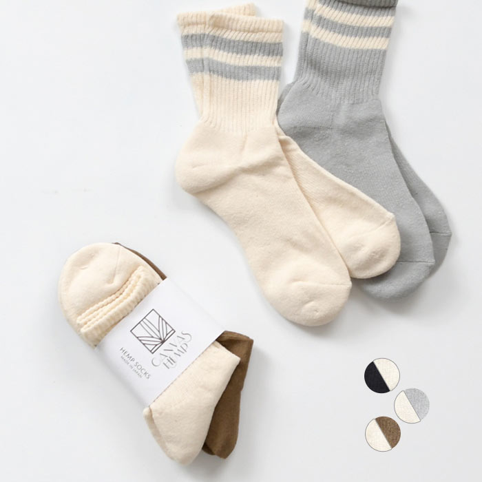 日本製 CANVAS HEMP パイルショート 2足組 ラインソックス ヘンプ麻／カジュアル ナチュ