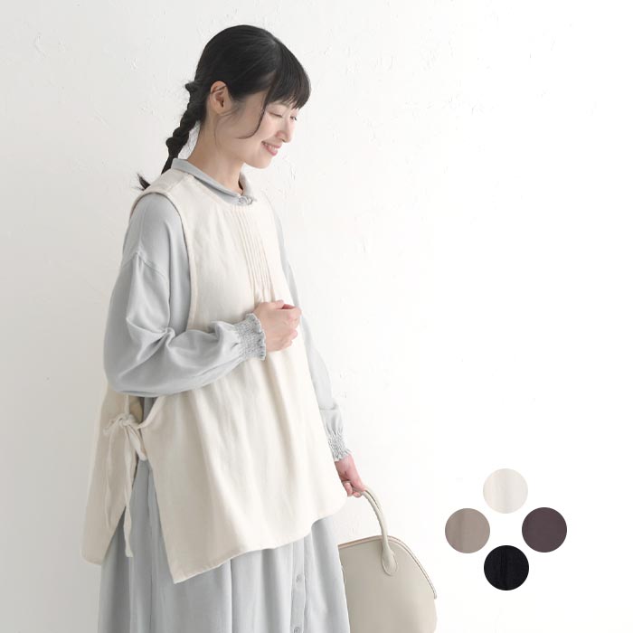 2way サイド開き ベスト 起毛 綿麻 コットンリネン／カジュアル ナチュラル トップス 重ね着 前後着 大人可愛い ゆったり 体型カバー エコロコ sel, Ms,Ls, ／-ベスト レディース 秋冬- 30代 40代 50代 23AW0922,のサムネイル