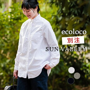 【23%OFF】オリジナル SUNVALLEY M～3L有 ecoloco別注 綿オックス シャツ ロング丈 綿100％ コットン／着後レビューでクーポン☆ ナチュラル 大きいサイズ ブラウス エコロコ e+, Ms,Ls,LL,3L,／ レディース 長袖 白シャツ 春 秋冬 春服 30代 40代 50代 24SS0209R,