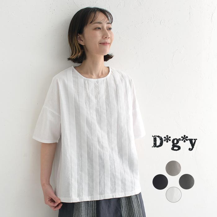 【メール便送料無料】ブラウス レディース 半袖 D*g*y コットンリネンオックス ピンタック 綿 