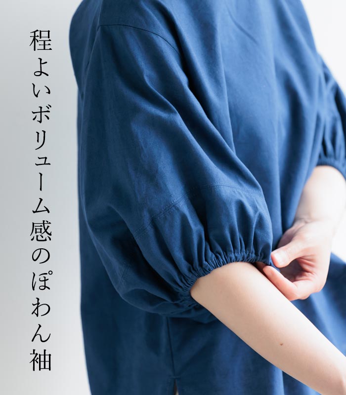 【メール便送料無料】ブラウス 五分袖 レディース 肘が隠れる ぽわん袖 綿麻 プルオーバー／カジュアル ナチュラル シャツ パフスリーブ 体型カバー トップス エコロコ e+,／春 夏 大きいサイズ 25SS0501R,