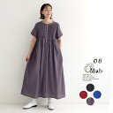 ワンピース 半袖 ロング レディース 08Mab 綿麻 ピンタック コットンリネン/ カジュアル ナチュラル 体型カバー ゆったり Aライン ゼロハチマブ 08...