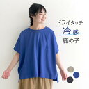 【メール便可】 接触冷感 5分袖 プルオーバー レディース Tシャツ カットソー鹿の子 ドルマン/ カジュアル シンプル トップス 半袖 ゆったり ワイド ひん...