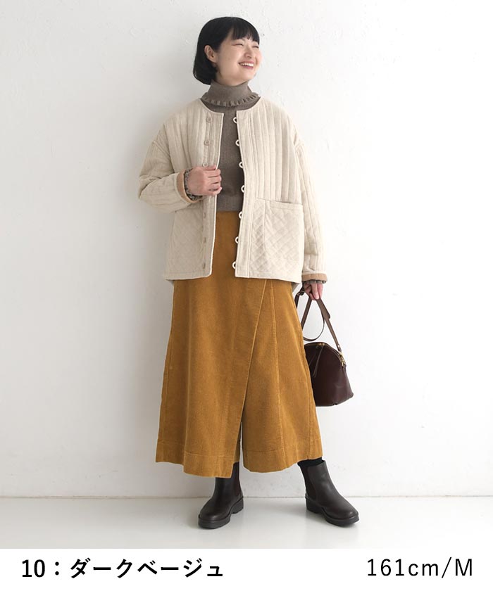 カフェパンツ ワイド ロング レディース コーデュロイ 綿100％／着後レビューでクーポン☆ ナチュラル カジュアル ラップパンツ コットン ウエストゴム 巻きスカート風 エコロコ ボトムス e+／ 秋冬 大きいサイズ 25AW1017,