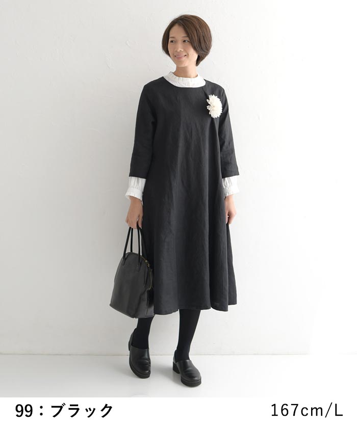 フレアワンピース レディース Aライン 七分袖 D*g*y dgy 麻100%／カジュアル ナチュラル きれいめ リネンオックス オケージョン セレモニー フォーマル シンプル お出かけ エコロコ sel,／大きいサイズ 春 夏 秋 冬 26SS0213R, - Image 3